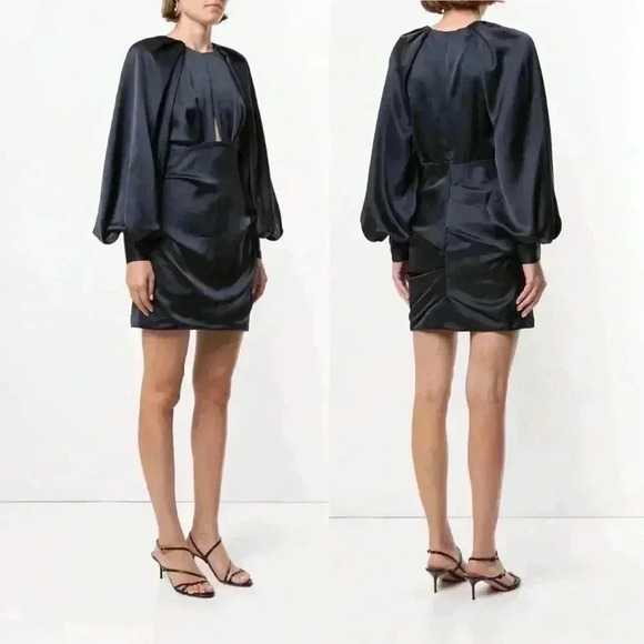 NWT - ACLER Paringa Satin Blouson Balloon Sleeve Size 4 Midnight - Navy Blue - Picture 1 of 15